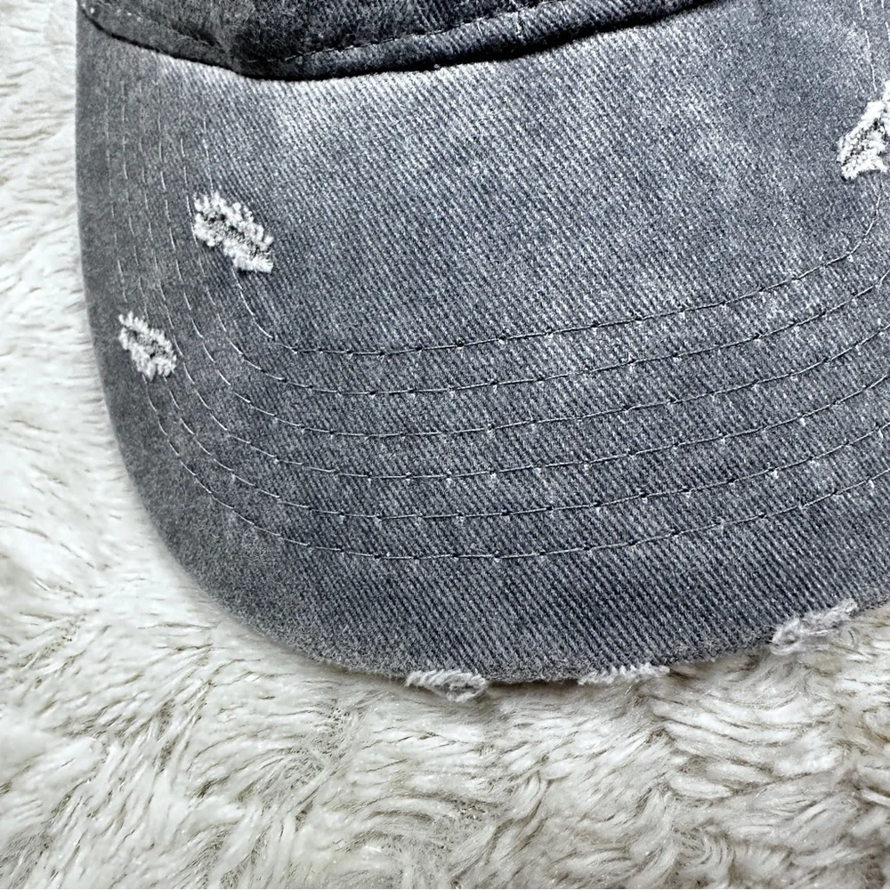 Womens' Gray #15 Cotton Distressed Adjustable Buckle  Ball Cap